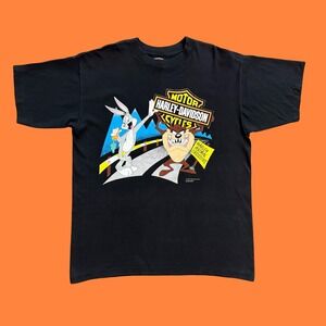 Vintage 90s Harley Davidson Looney Tunes Bugs & Taz Shirt L Single Stitch